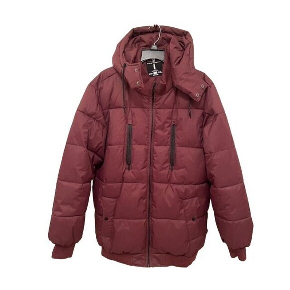 Jeans By Buffalo Men's XL Maroon Puffer Jacket With REMOVABLE Hood & Zipper Pock - Picture 1 of 14